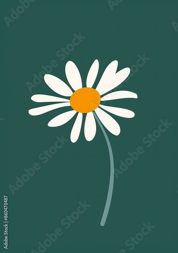 A flat vector logo of one daisy flower on a green background