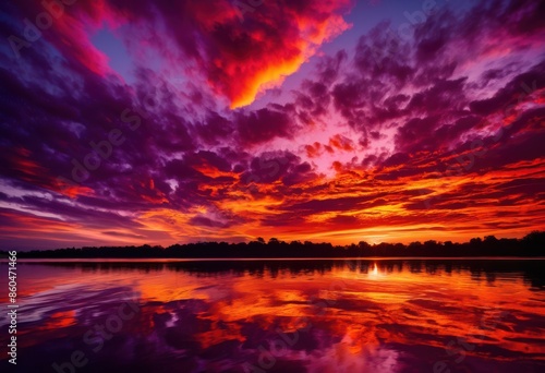 vibrant sunset colors reflecting rippling water surface dusk, orange, pink, purple, sky, horizon, nature, serene, peaceful, evening, beauty, scenery, reflection photo