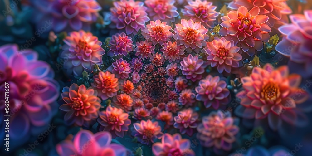 Spiral of Pink and Orange Dahlias Spiral of Pink and Orange Dahlias