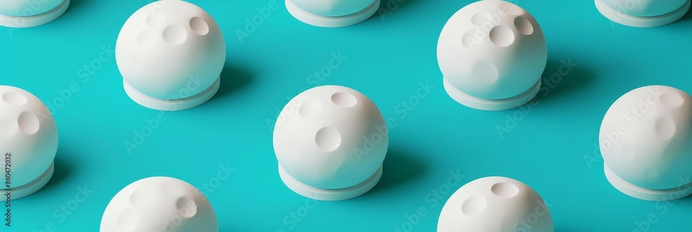 White spheres with craters on a blue background White spheres with craters on a blue background