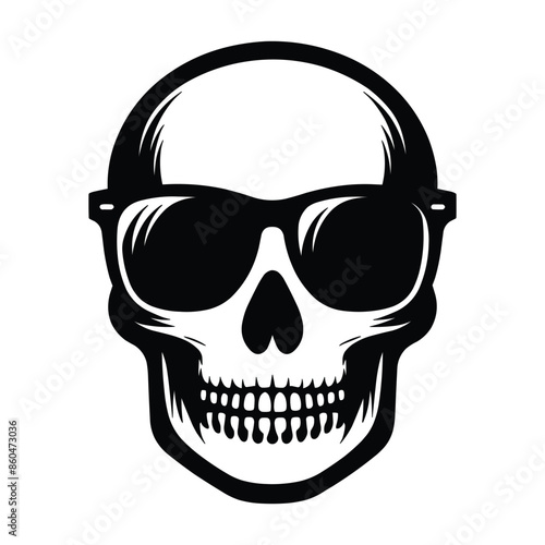 Skull wearing sunglass silhouette vector illustration isolated on white background