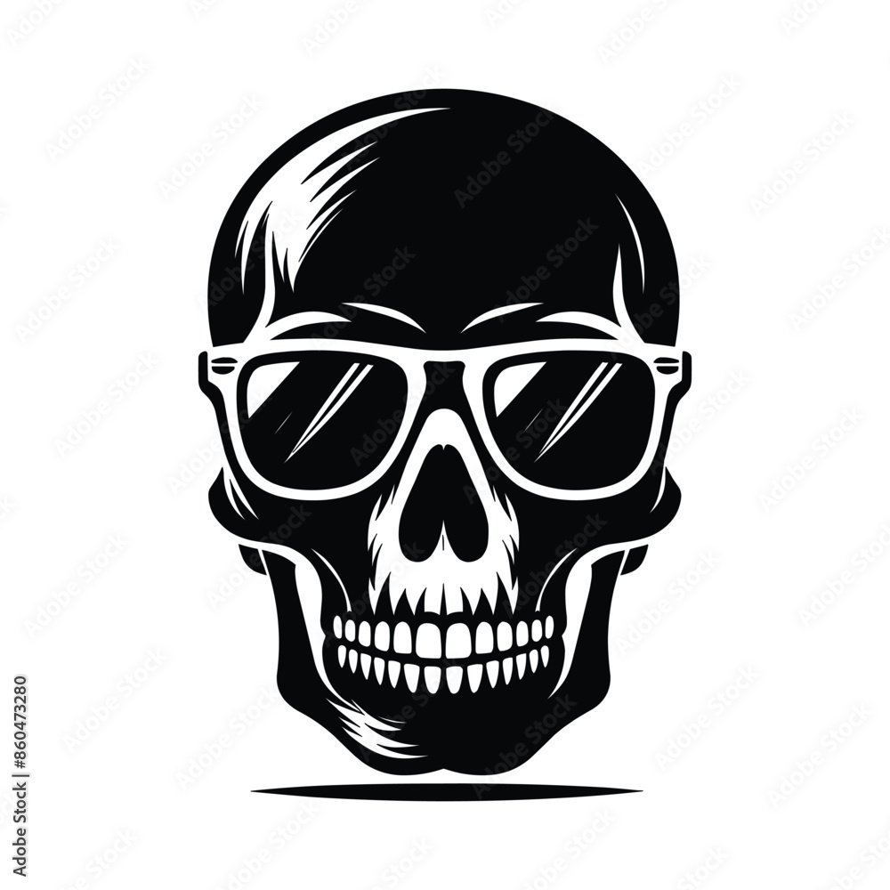 Skull wearing sunglass silhouette vector illustration isolated on white background Skull wearing sunglass silhouette vector illustration isolated on white background