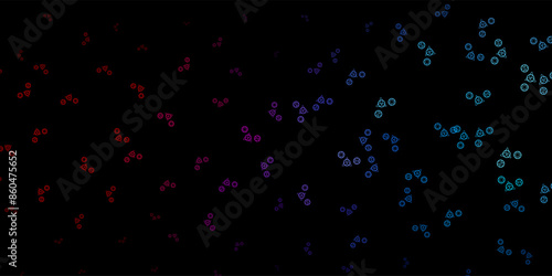 Dark Blue, Red vector background with occult symbols.