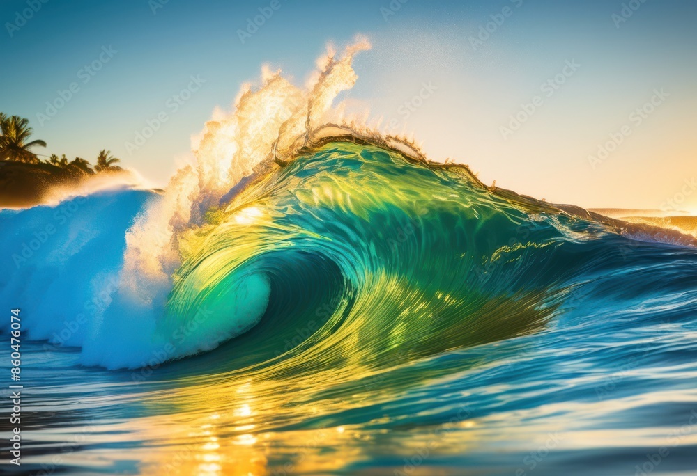 Fototapeta premium powerful ocean waves creating flawless surf tubes, water, nature, beauty, sea, aqua, movement, curl, tide, swell, coast, beach, liquid, blue, surfing