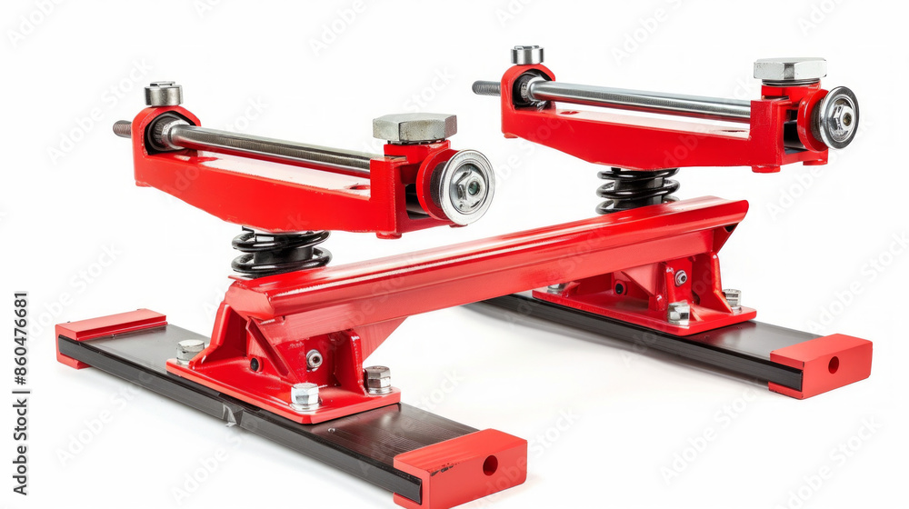 Hydraulic jacks for lifting vehicles during component replacement isolated on white background Hydraulic jacks for lifting vehicles during component replacement isolated on white background