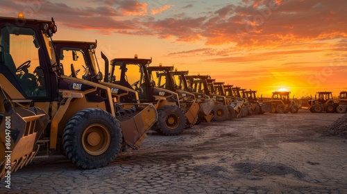 Caterpillar Excavators at Sunset