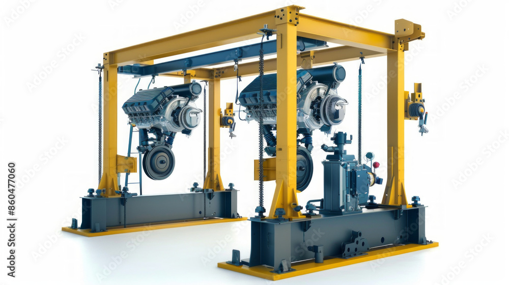 Engine hoists for removing and installing vehicle engines isolated on white background Engine hoists for removing and installing vehicle engines isolated on white background
