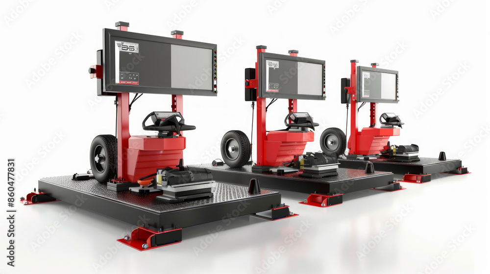 Vehicle alignment machines for adjusting wheel alignment isolated on white background Vehicle alignment machines for adjusting wheel alignment isolated on white background