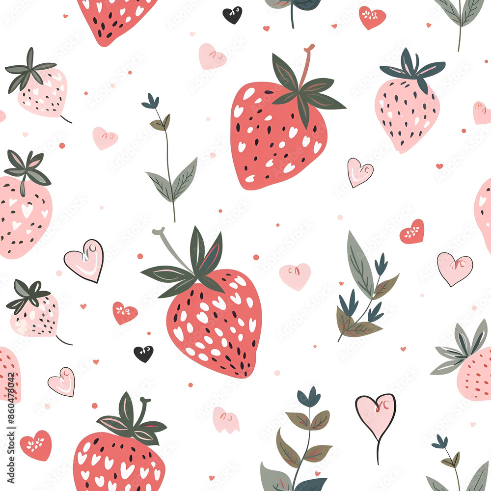 Cute Seamless Pattern with Pink Strawberries and Sweets Cute Seamless Pattern with Pink Strawberries and Sweets