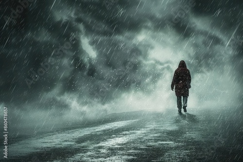 Wallpaper Mural Highresolution image of a person walking forward through a storm with determination Torontodigital.ca