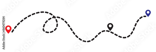 Route icon between two points with dotted path and location pin. Location pointer continuous one line drawing. GPS navigation line route mark. 11:11