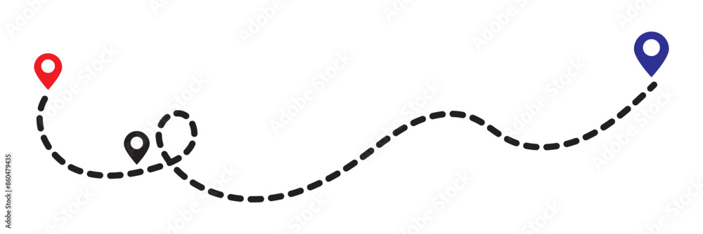 Route icon. Two points with dotted path and location pin. Route location icon two pin sign and dotted line. Travel vector icon. Travel from start point and dotted line tracing. Route icon. Two points with dotted path and location pin. Route location icon two pin sign and dotted line. Travel vector icon. Travel from start point and dotted line tracing.