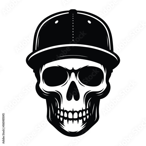 Skull with hat cap silhouette vector illustration isolated on white background