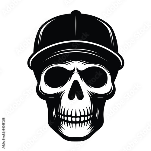 Skull with hat cap silhouette vector illustration isolated on white background