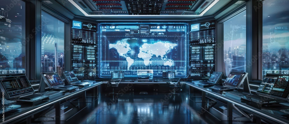 Hightech digital command center overseeing smart city operations with plenty of room for copy Hightech digital command center overseeing smart city operations with plenty of room for copy