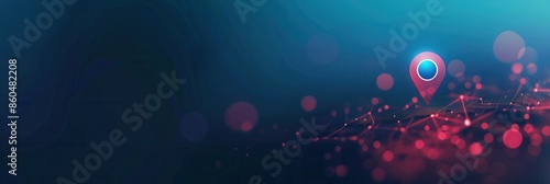 A minimalistic and sleek image featuring a glowing location pin on an abstract network background, perfect for navigation apps and travel services. Generative AI