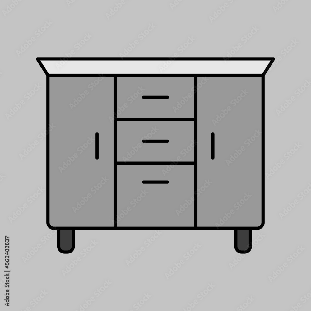 Bedside dresser vector icon. Chest of drawer sign Bedside dresser vector icon. Chest of drawer sign
