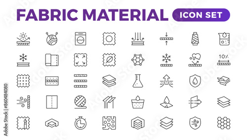 Set of Fabric Material line icon set. Fabric Features, Materials, Fabric Business web icons in line style. Product, industry, shop, symbol.