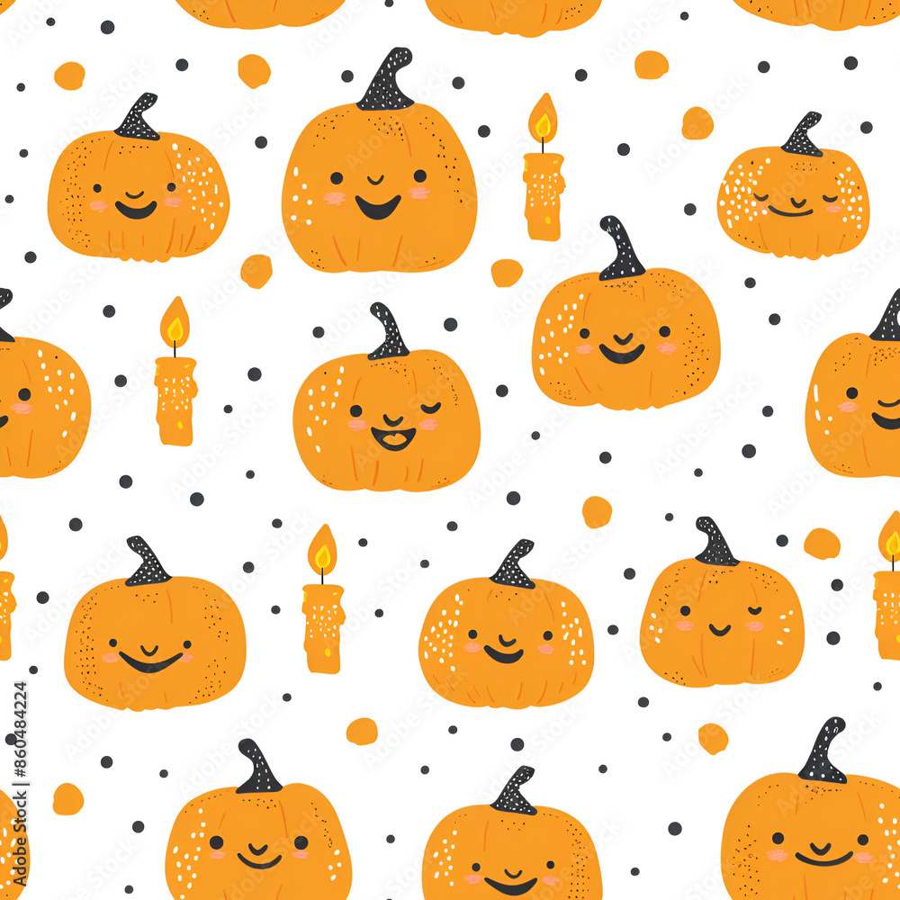 Obraz premium Cute Pumpkins with Smiling Faces Pattern