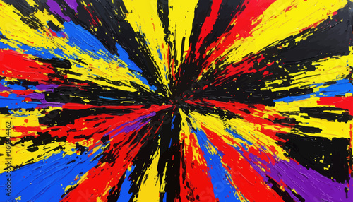 Vibrant Abstract Art: A Colorful Explosion of Black, Red, Yellow, Blue, and Purple Paints