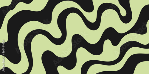 Abstract wavy retro groovy background. Vector illustration of groovy waves in 1970s hippie style. Psychedelic dynamic liquid shapes