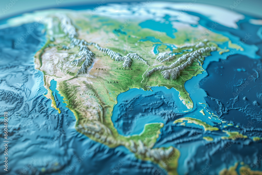 Physical Map of Planet Earth Focused on North America Physical Map of Planet Earth Focused on North America