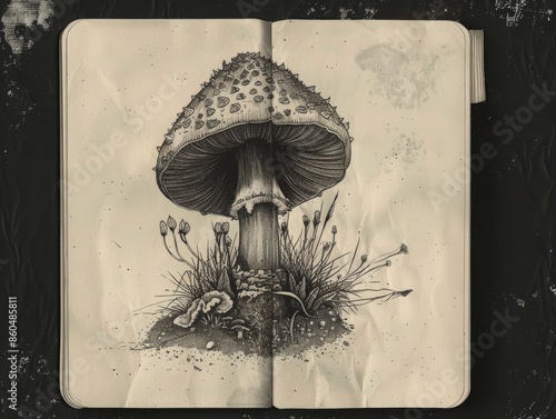 Mushroom Notebook Illustration - Whimsical Fungi DesignColorful Background photo