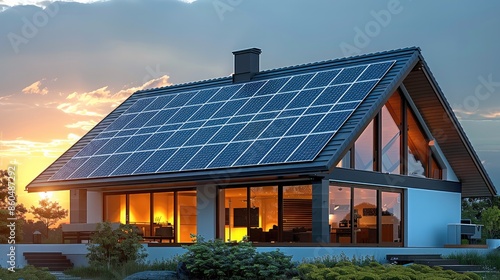 Wallpaper Mural A solar energy system on the roof of a modern eco-friendly house. feature photovoltaic panels capturing sunlight, highlighting the green and sustainable nature of the home. Generative AI. Torontodigital.ca