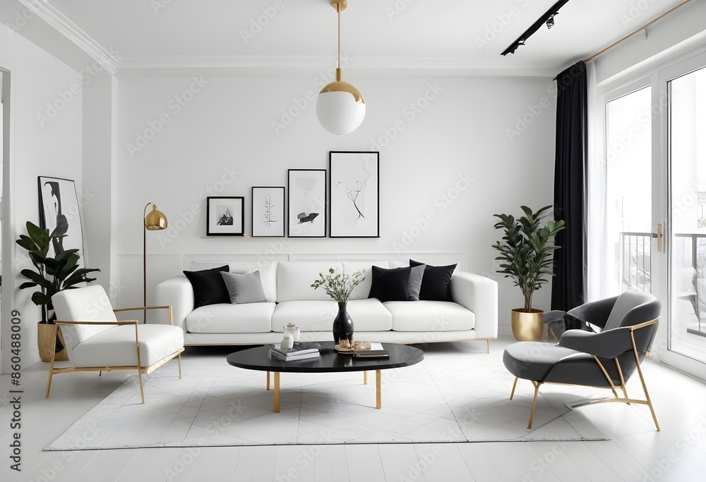 Fototapeta premium white and gold theme modern interior design