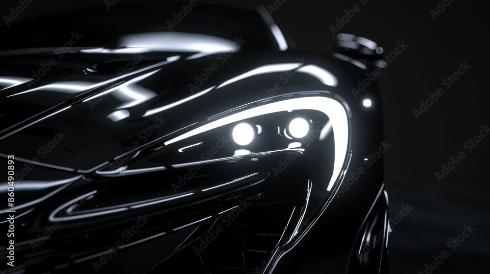 Fototapeta premium Closeup of a Black Sports Car Headlight