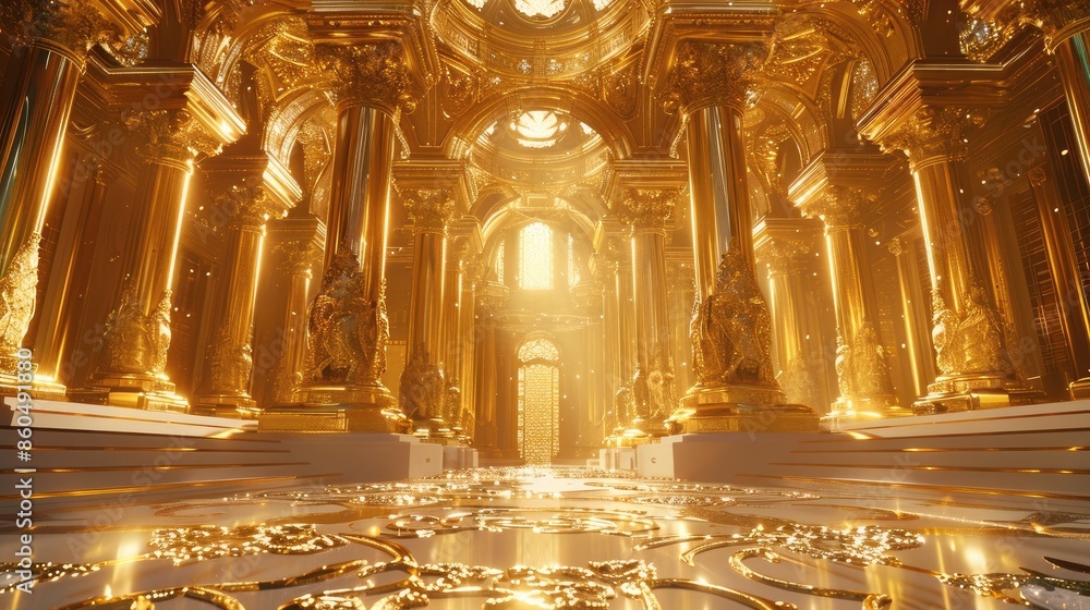 Fototapeta premium A castle made of gold, gold pillars with gold carvings, high quality. Generative AI.