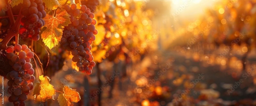 Vineyard In Autumn, With Golden Leaves And Rich Colors, Evoking A Sense Of Harvest And Abundance