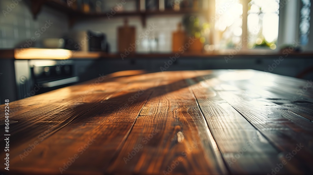 Artistic wooden dinner table resting in kitchen. Artistic wooden dinner table resting in kitchen.