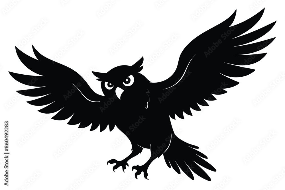 Fototapeta premium A black vector silhouette of a flying eagle with spread wings, an animal illustration
