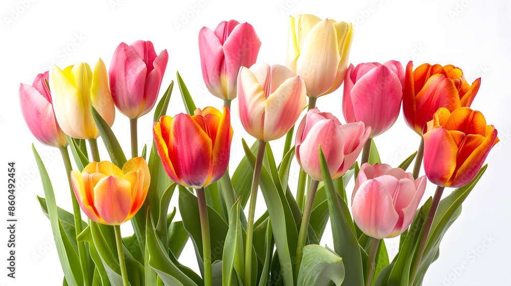 Spring tulip flowers bunch isolated white : Generative AI Spring tulip flowers bunch isolated white : Generative AI