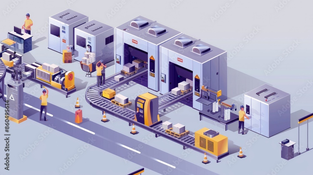 Remote Factory Vector Vector illustration of an isometric factory with an automated ...