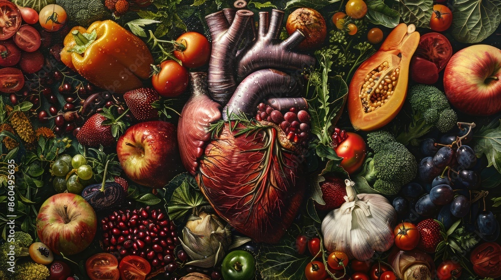 Naklejka premium Healthy heart ingredients. Generative AI