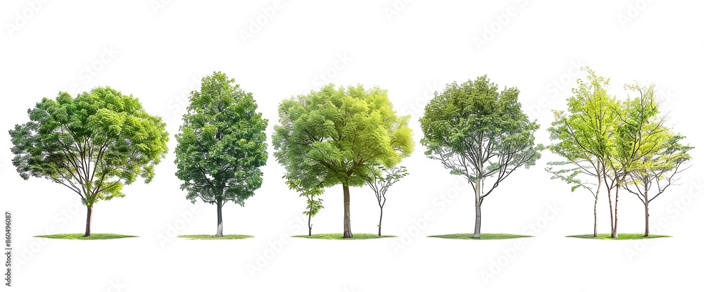 Set of different green trees isolated on white background Set of different green trees isolated on white background