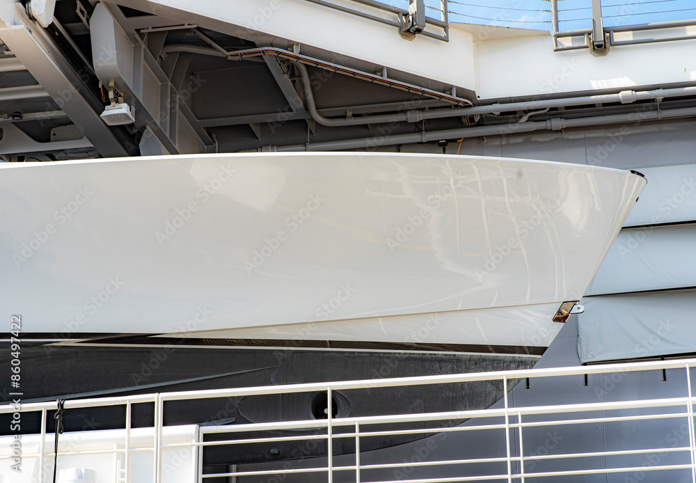 Fototapeta premium luxury yacht in the harbor at evening, early summer