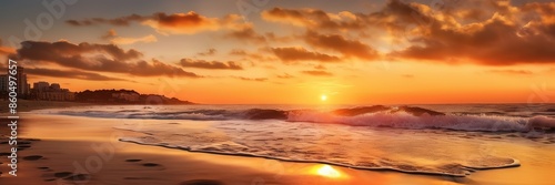 Sunset at the beach evening wide banner background 