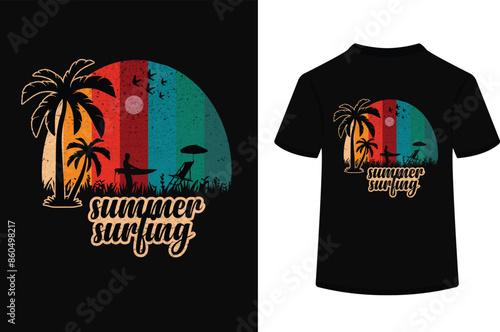 Summer surfing t shirt design. photo