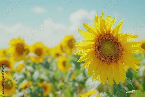 Field of sunflowers with blue sky