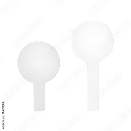 Blank hand held paddle sign with handle isolated on white background. Vector mockup. Handheld circle double sided board for events mock-up