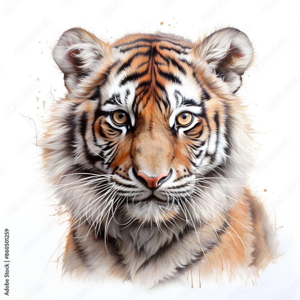 Fototapeta premium watercolor tiger, animal cute, eyes, in the wind