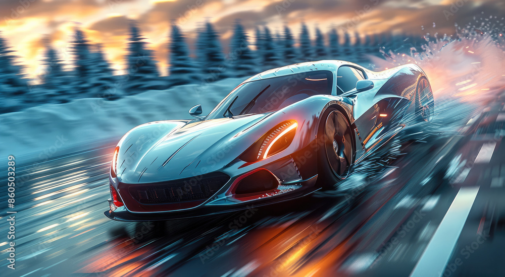 A speed car action movie scene, high speed, breathtaking. Generative AI. A speed car action movie scene, high speed, breathtaking. Generative AI.