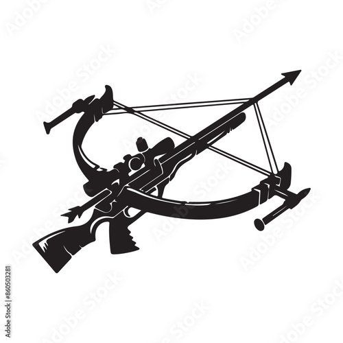 Hunters crossbow icon, black vector illustration on white background