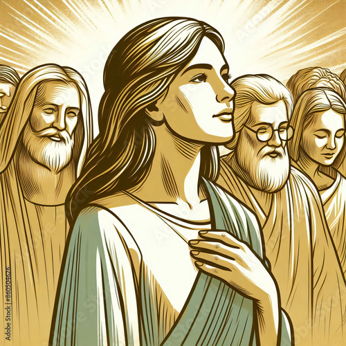 An illustration of a woman disciple of Jesus, representing a sixties woman.