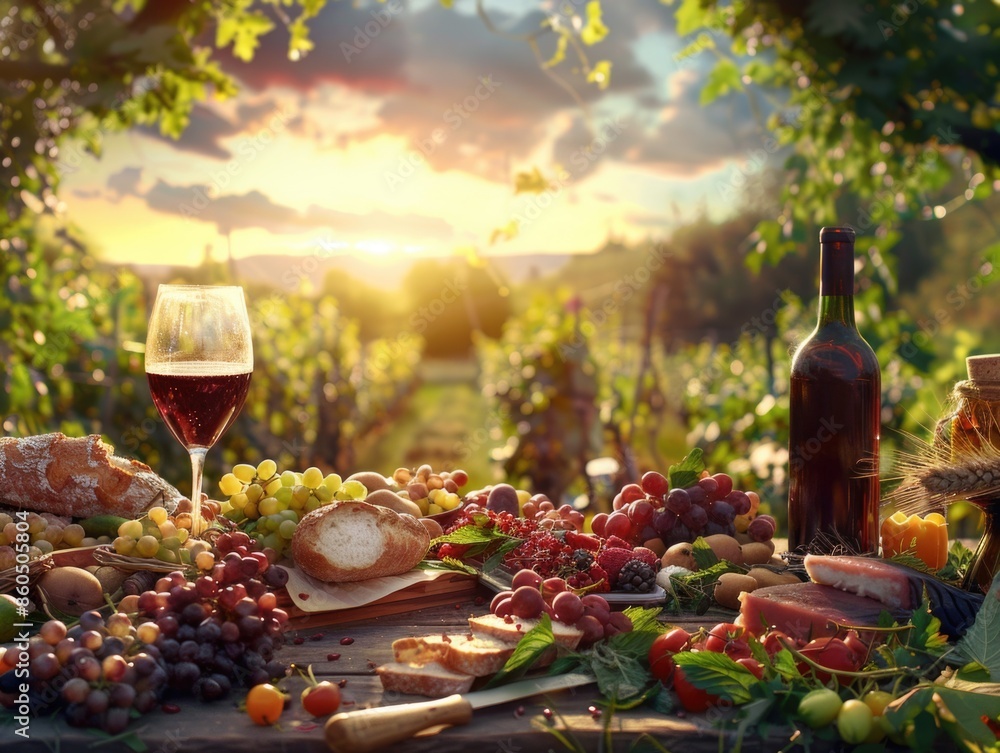 Naklejka premium Food Platter and Wine