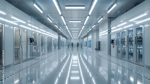 Advanced EV battery production line, showcasing precision manufacturing in a cleanroom environment, photorealistic style, emphasizing quality and technology. © songwut