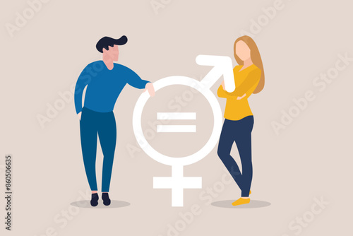 Businessman and business sitting with gadget. concept of gender gap or business inequality concept. Business career challenge symbol. Eps10 vector illustration